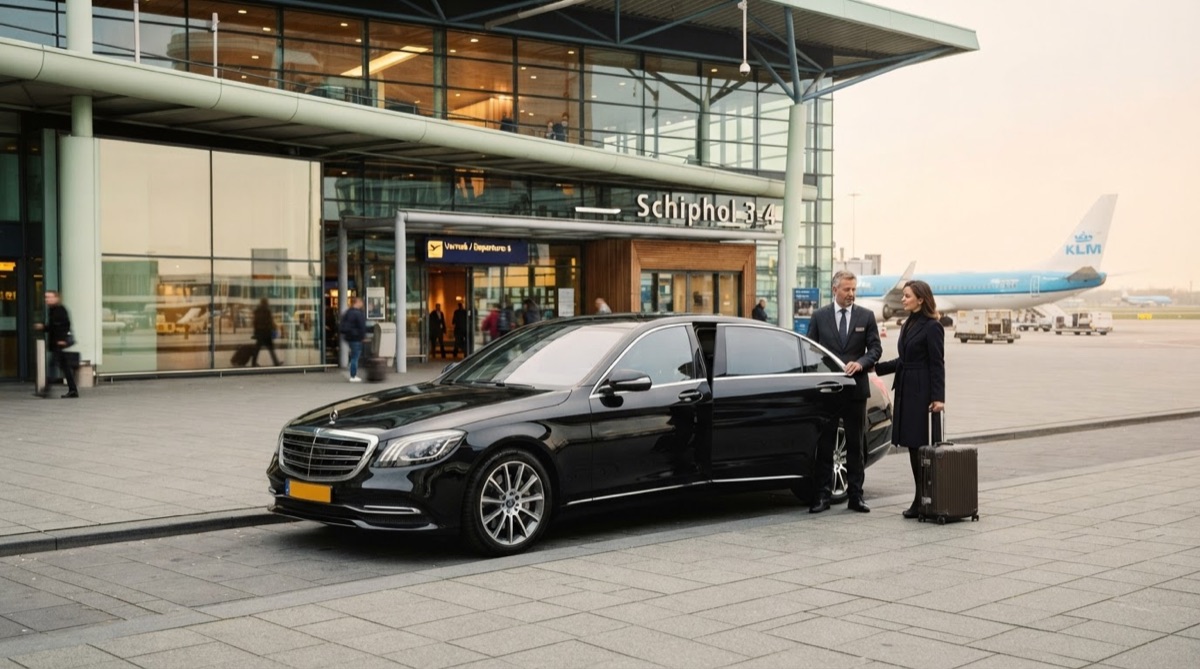 Taxi voor de terminal van Schiphol